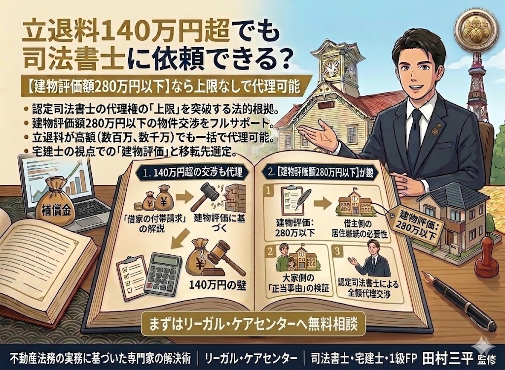 立退料140万円超でも司法書士に依頼できる？「建物評価額280万円以下」なら上限なしで代理可能な説明の画像