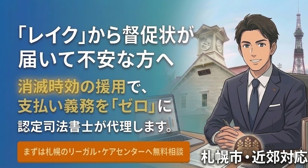【札幌圏専用】レイク（新生フィナンシャル）の時効援用の相談受付の画像