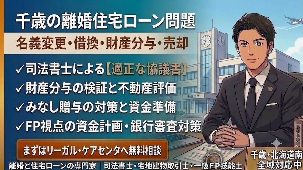 千歳市・近郊の離婚住宅ローン名義変更・借換・売却の銀行審査対策